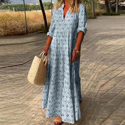 ALEXIS - Lässiges langärmeliges Kleid mit V-Ausschnitt