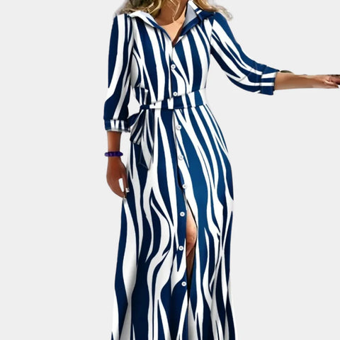 Isabella - Elegantes bedrucktes Maxikleid mit Gürtel