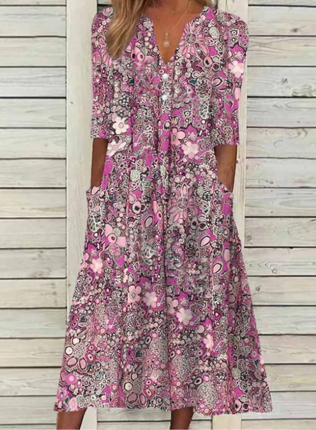 Edith - Kurzärmeliges Maxikleid mit V-Ausschnitt