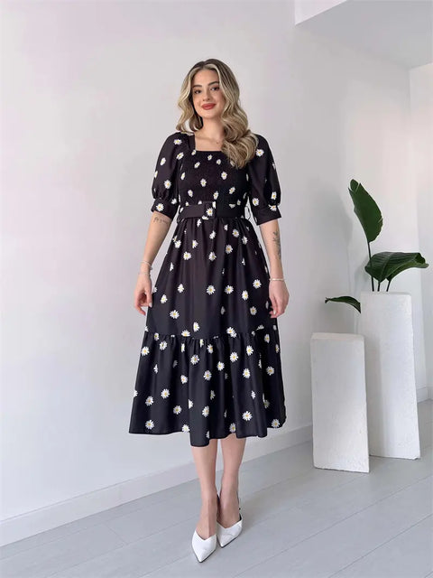 Catherine - Feminines Blumenkleid mit Puffärmeln