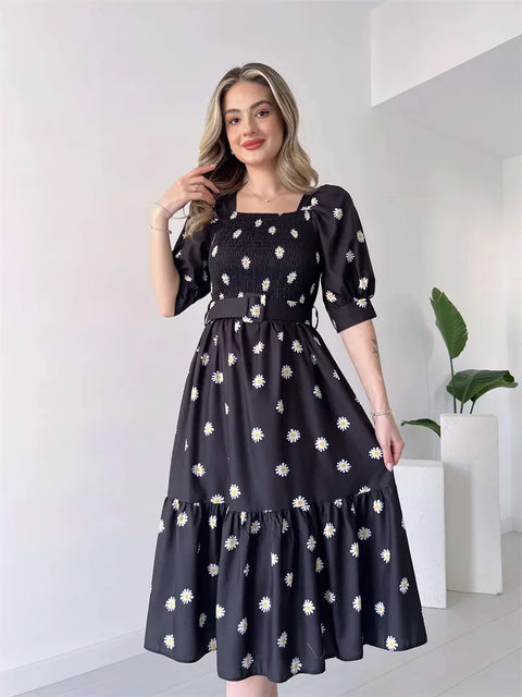 Catherine - Feminines Blumenkleid mit Puffärmeln