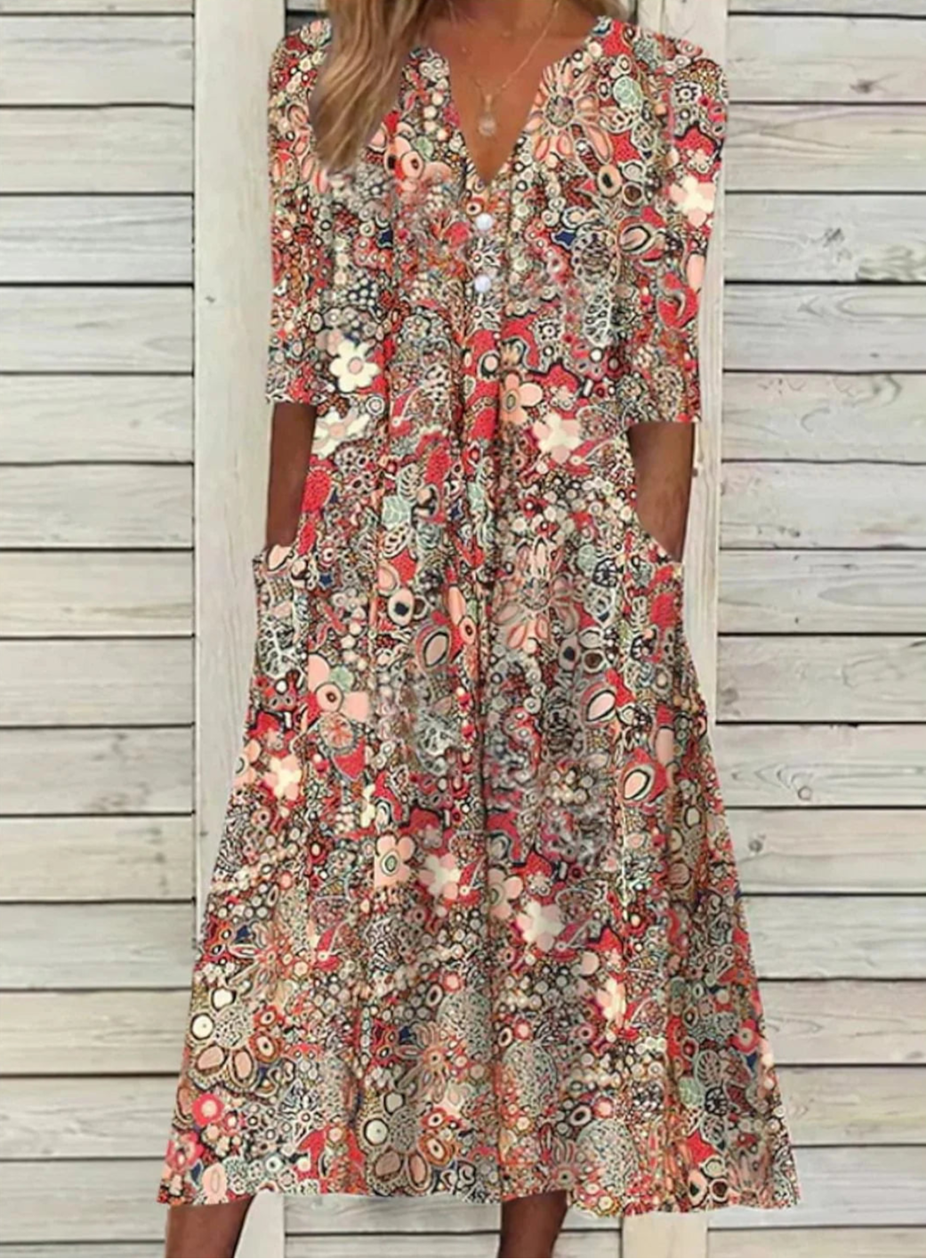 Edith - Kurzärmeliges Maxikleid mit V-Ausschnitt
