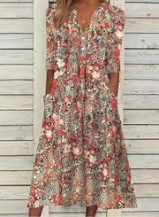 Edith - Kurzärmeliges Maxikleid mit V-Ausschnitt