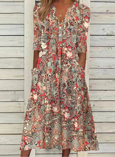 Edith - Kurzärmeliges Maxikleid mit V-Ausschnitt