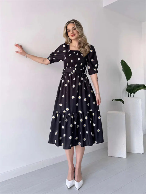 Catherine - Feminines Blumenkleid mit Puffärmeln