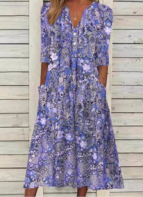 Edith - Kurzärmeliges Maxikleid mit V-Ausschnitt