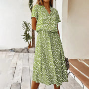 Jessica - Bedrucktes Kleid mit kurzen Ärmeln und V-Ausschnitt