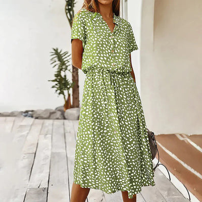 Jessica - Bedrucktes Kleid mit kurzen Ärmeln und V-Ausschnitt