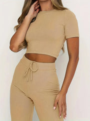 Vanessa - Kurzärmeliges Crop-Top und lange Hose mit hoher Taille