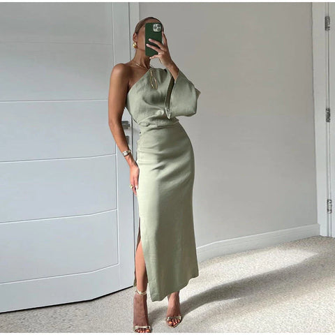 Rhea - Stilvolles und Elegantes Grünes Kleid für Damen