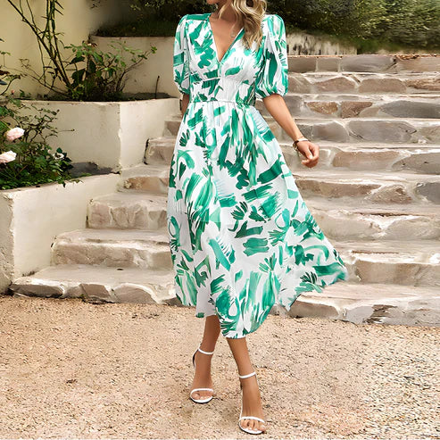 Maxine - Feminines Blumenkleid mit Puffärmeln