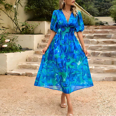Maxine - Feminines Blumenkleid mit Puffärmeln