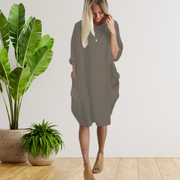 Tifanny - Langärmeliges lockeres Taschenkleid