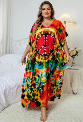 Sherman - Multicolor lockeres Boho Kleid mit V-Ausschnitt