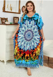 Sherman - Multicolor lockeres Boho Kleid mit V-Ausschnitt