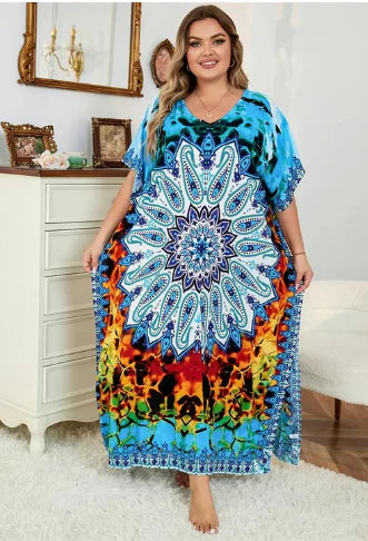 Sherman - Multicolor lockeres Boho Kleid mit V-Ausschnitt