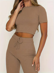 Vanessa - Kurzärmeliges Crop-Top und lange Hose mit hoher Taille