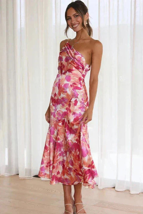 Virginia - Elegantes rückenfreies One Shoulder Kleid mit schrägem Kragen