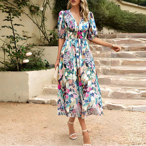 Maxine - Feminines Blumenkleid mit Puffärmeln