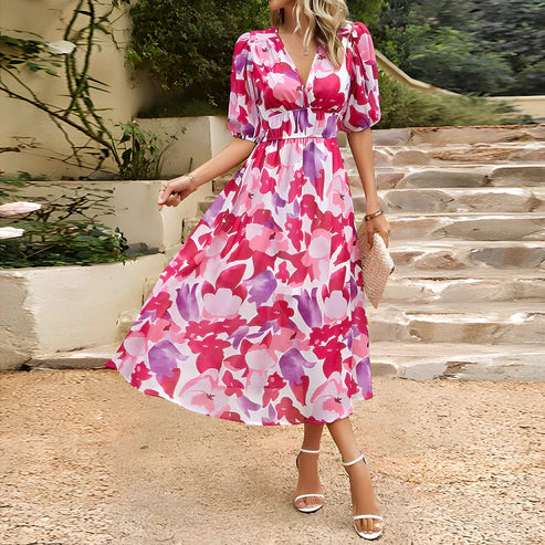 Maxine - Feminines Blumenkleid mit Puffärmeln