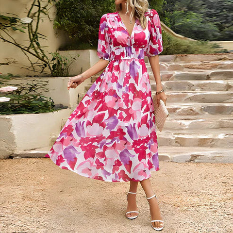 Maxine - Feminines Blumenkleid mit Puffärmeln