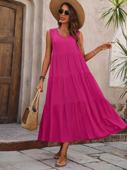 Aurinda - Ärmelloses Kleid mit gerafftem Saum und V-Ausschnitt