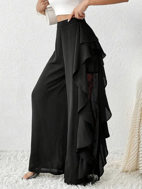 Dorice - Elegante Hose mit weitem Bein und Spitzenbesatz