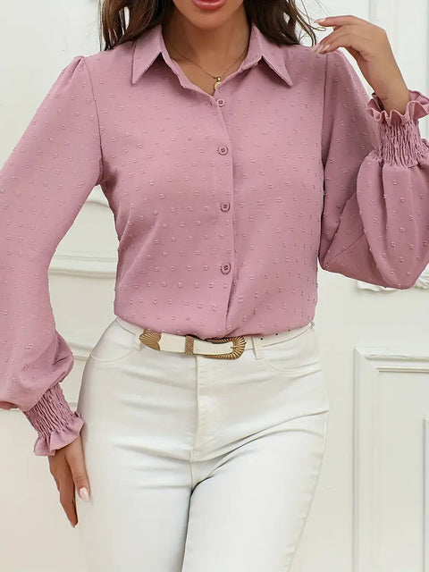 Evelina - Elegante Schweizer Pünktchen-Faltenbluse mit Laternenärmeln