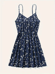 Ardelia - Damen Floral Print V-Ausschnitt Spaghetti-Trägerkleid