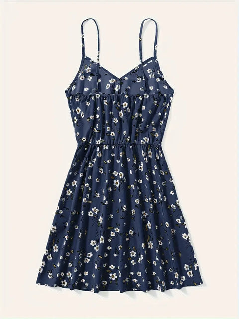 Ardelia - Damen Floral Print V-Ausschnitt Spaghetti-Trägerkleid