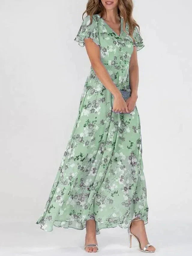 Clarissa - A-Linien-Kleid mit Blumenmuster und V-Ausschnitt