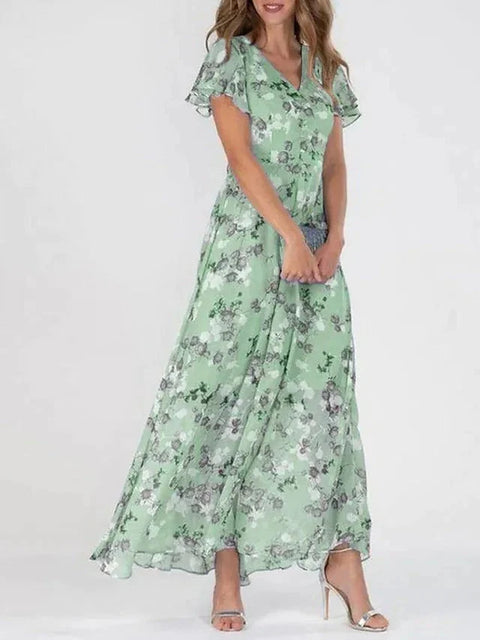 Clarissa - A-Linien-Kleid mit Blumenmuster und V-Ausschnitt