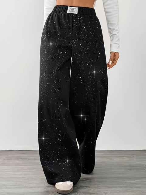 Belva - Weite Hose mit Sternen-Galaxie-Print für Damen
