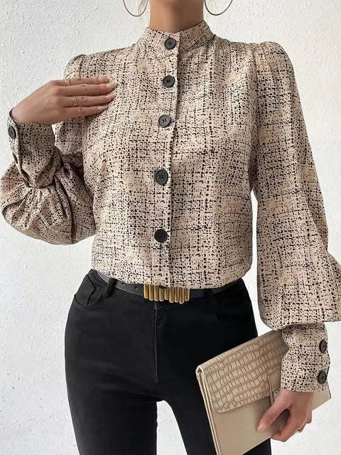 Monica - Bluse mit abstraktem Print und Rüschenbesatz