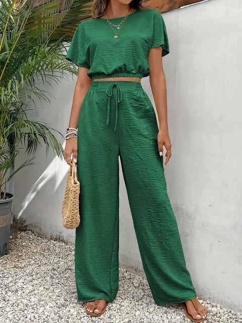 Amity - Crop-Top mit Fledermausärmeln und Hose mit Kordelzugtaille
