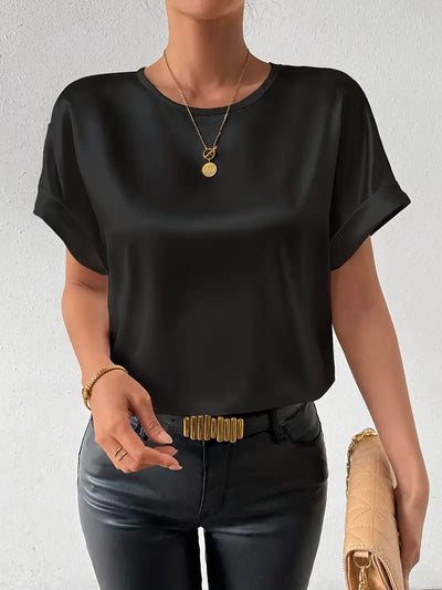 Vallie - Damen Rundhalsausschnitt Batwing Kurzarm-Shirt