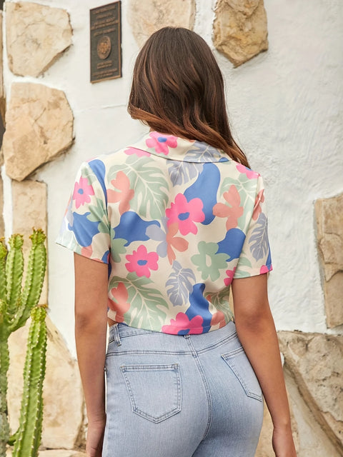 Clarine - Elegante Bluse mit Blumendruck und kurzen Ärmeln