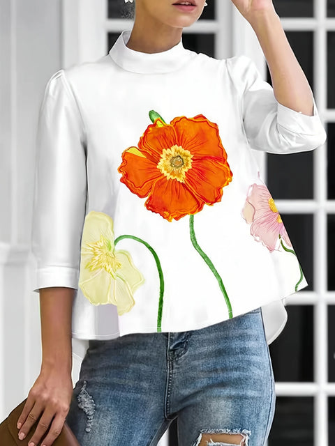 Danita - Elegante Bluse mit Blumendruck und hohem Ausschnitt