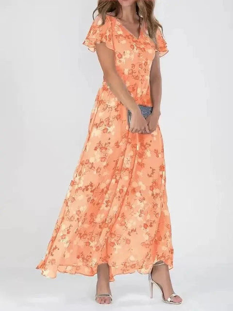 Clarissa - A-Linien-Kleid mit Blumenmuster und V-Ausschnitt
