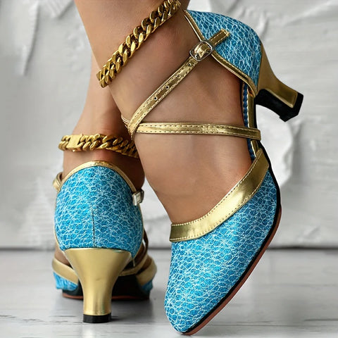 Marietta - Crisscross Schnalle Strap Chunky Mid Heels Schuhe