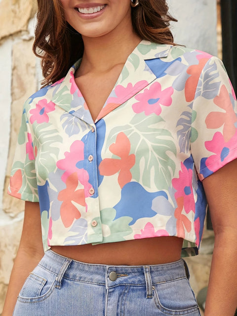Clarine - Elegante Bluse mit Blumendruck und kurzen Ärmeln