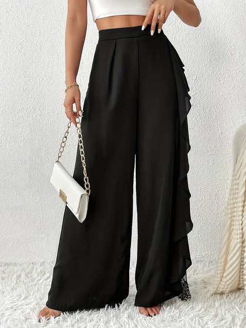 Dorice - Elegante Hose mit weitem Bein und Spitzenbesatz