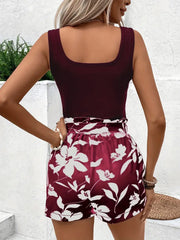Agatha - Zweiteiliges Set aus bedrucktem Top und Shorts mit Gürtel