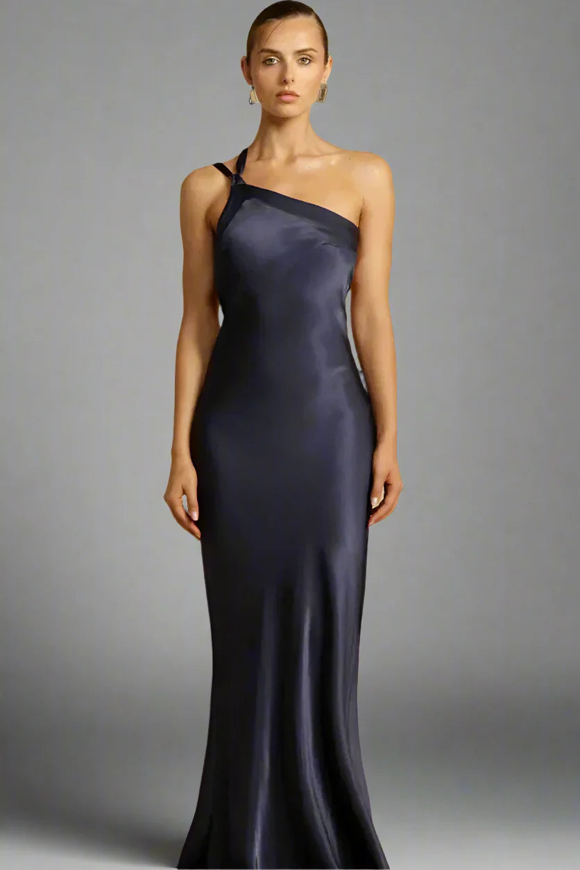 Maxine - Elegantes rückenfreies One Shoulder Kleid mit schrägem Kragen