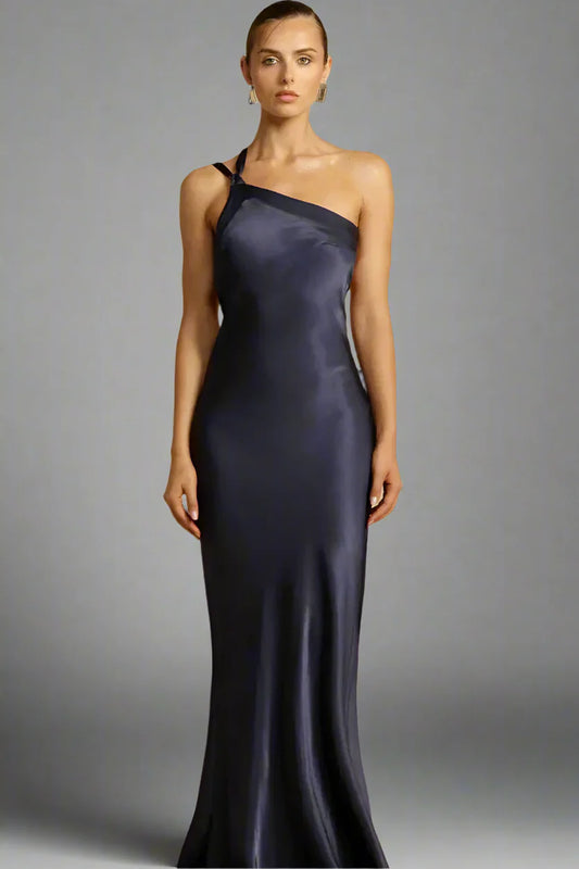 Maxine - Elegantes rückenfreies One Shoulder Kleid mit schrägem Kragen