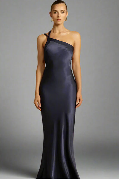 Maxine - Elegantes rückenfreies One Shoulder Kleid mit schrägem Kragen