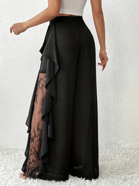 Dorice - Elegante Hose mit weitem Bein und Spitzenbesatz