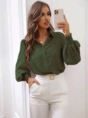 Evelina - Elegante Schweizer Pünktchen-Faltenbluse mit Laternenärmeln