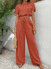 Amity - Crop-Top mit Fledermausärmeln und Hose mit Kordelzugtaille