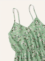 Ardelia - Damen Floral Print V-Ausschnitt Spaghetti-Trägerkleid
